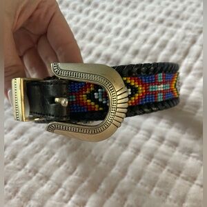Beaded Black Navajo Leather Belt from the 90s